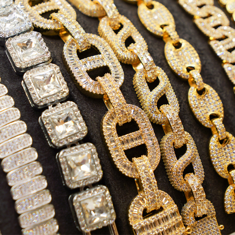 Close-up image of gold and diamond chains showcasing high value items.